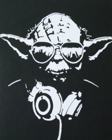 Schilderij – Star Wars – ‘Yoda as a DJ’ – acryl op doek - 2016