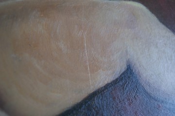 Erotisch schilderij – naakt op sofa – ongesigneerd - olieverf op bordpaneel
