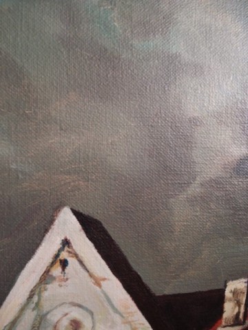 Schilderij – Laat-middeleeuws tafereel - Huis met wacht -  L.M. Hoebe – 20e eeuw