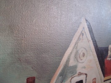 Schilderij – Laat-middeleeuws tafereel - Huis met wacht -  L.M. Hoebe – 20e eeuw