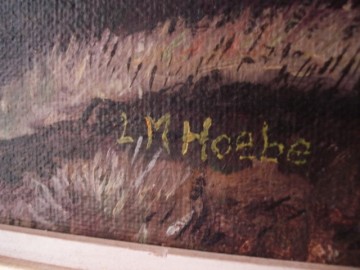 Schilderij – Laat-middeleeuws tafereel - Huis met wacht -  L.M. Hoebe – 20e eeuw