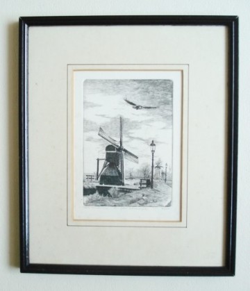 Ets - ‘Een fraai schouwspel’ van molen met eenden en roofvogel – Bart Reindersma – gelimiteerde oplage 22/350