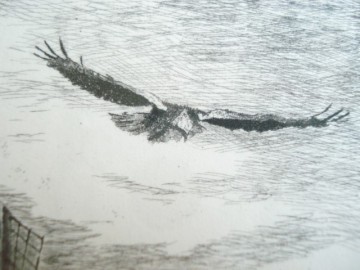 Ets - ‘Een fraai schouwspel’ van molen met eenden en roofvogel – Bart Reindersma – gelimiteerde oplage 22/350