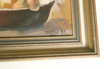 Schilderij – Culinair stilleven met uien – Acryl op paneel – Gesigneerd